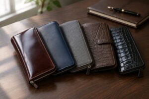 コードバン・カーフ・サメ革・象革・クロコダイルの長財布5つ